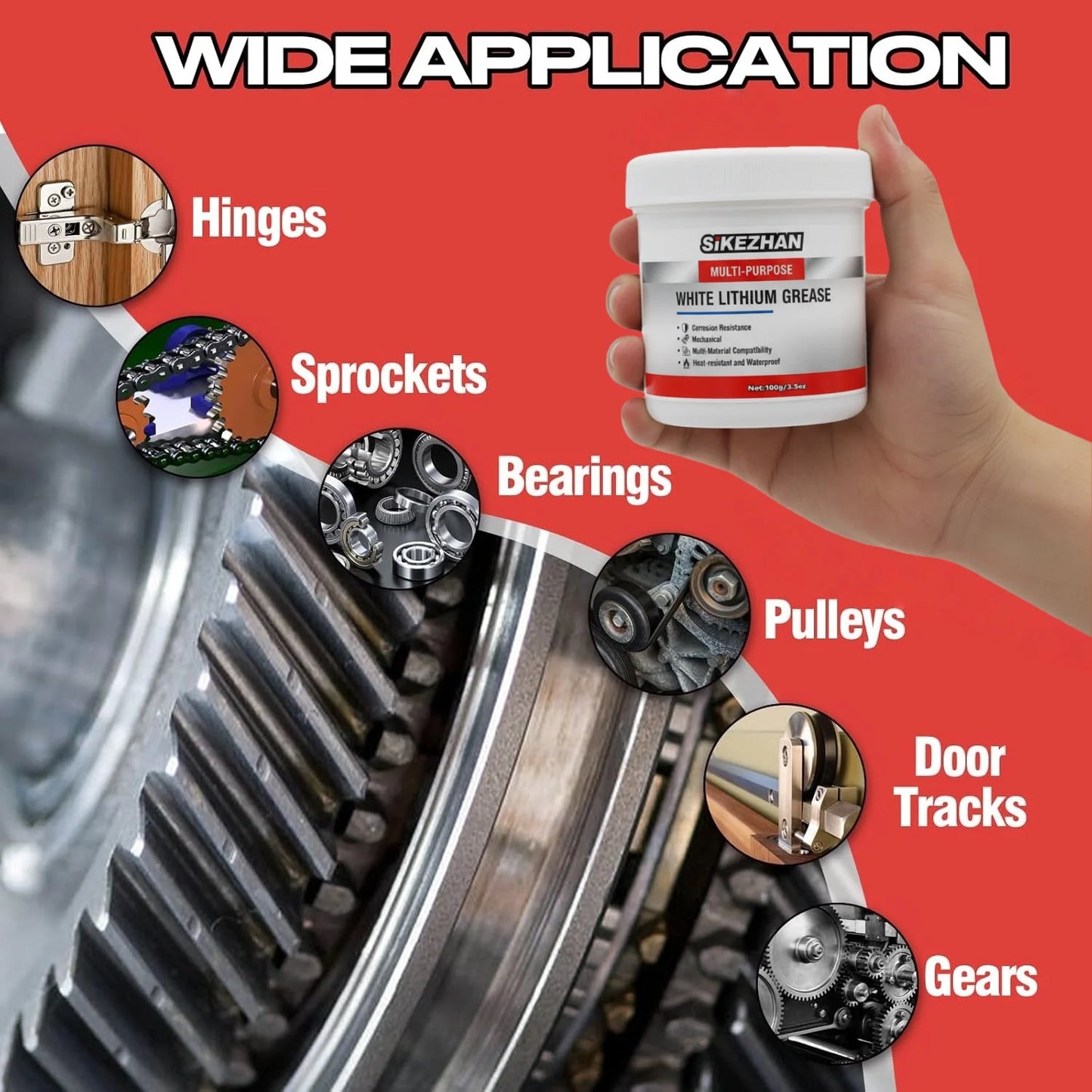 Multi-Purpose White Lithium Grease by SIKEZHAN, Lubricant with Brush for Garage Doors, Bearings & Automotive