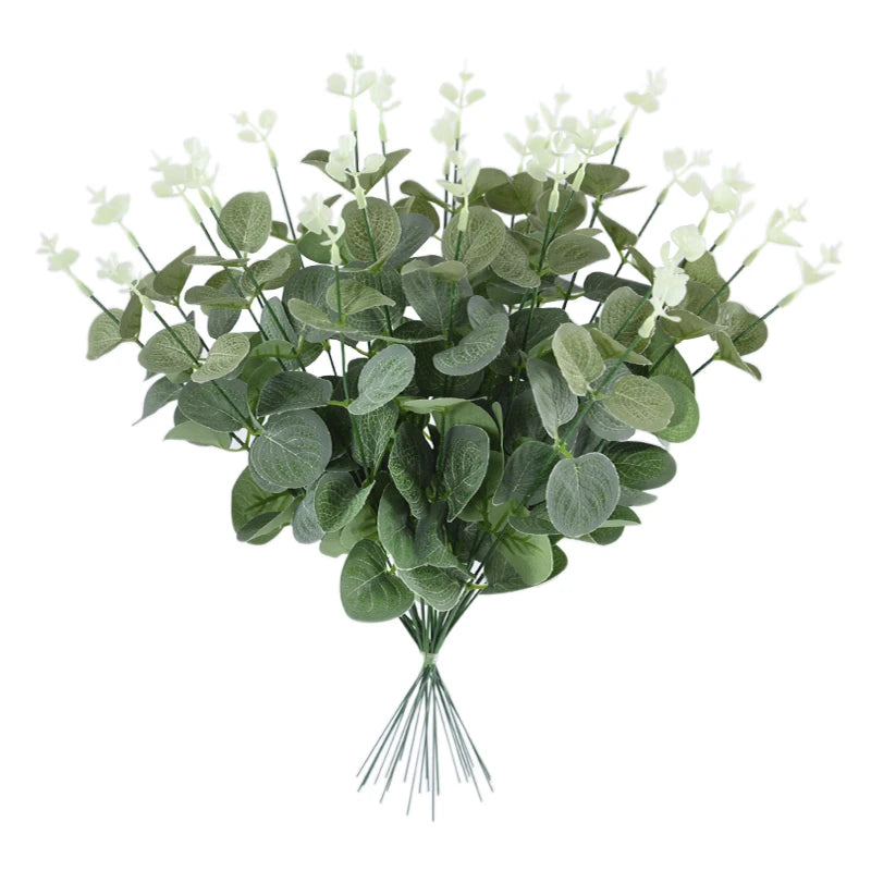 10/30Pcs Eucalyptus Leaves Branch Artificial Plastic Green Plants Stem for Home Garden Vase Decoration Wedding Party Fake Flower