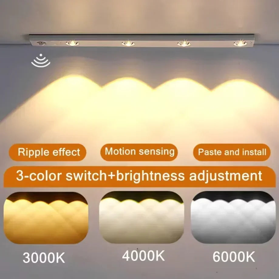 USB Rechargeable Lamp 3 Color Motion Sensor LED Cabinet Lighting Night Light for Kitchen Wardrobe Lighting 30cm/40cm/50cm LEDs