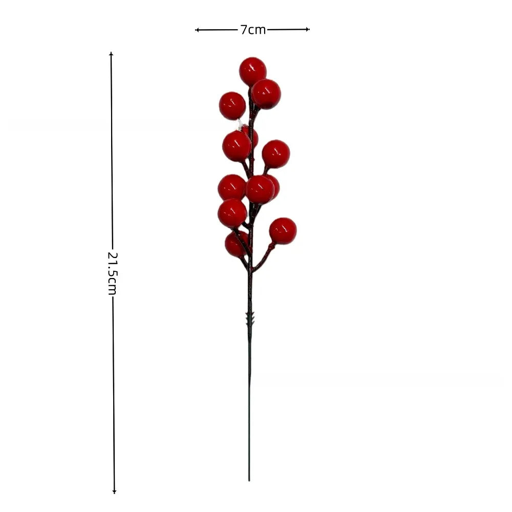 10pcs Poinsettia Christmas Flower Christmas Tree Decoration Single Head Flower Red Fruit And Pine Needle Vase Desktop Decoration