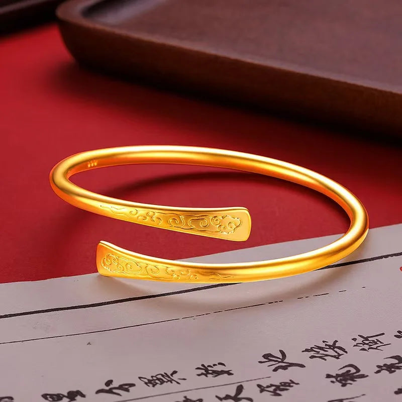 Women Men 14K Gold-Plated Stainless Steel Open Bangle Punk Temperament Couple Jewelry Free Custom Engraving Wholesale Gift