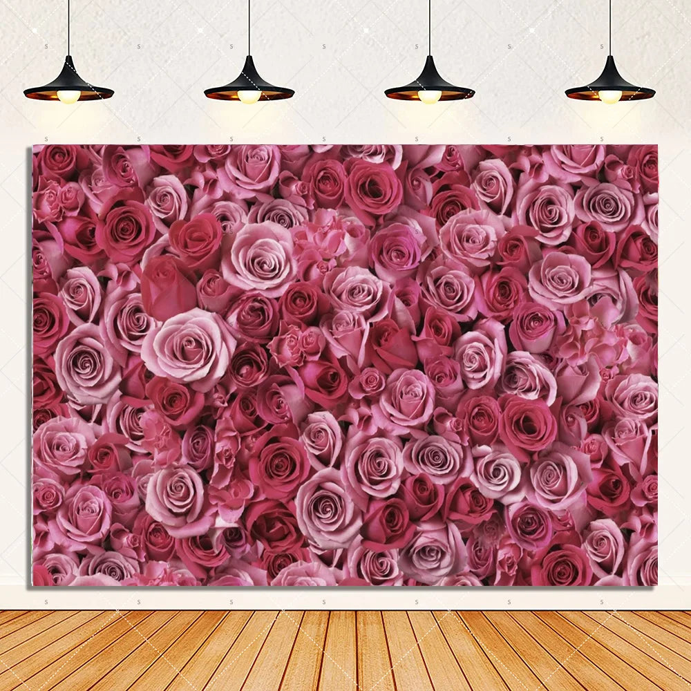 Rose Pink Floral Photography Backdrop Supplies Flower Wall Wedding Birthday Party Decorations Bridal Marriage Background Banner