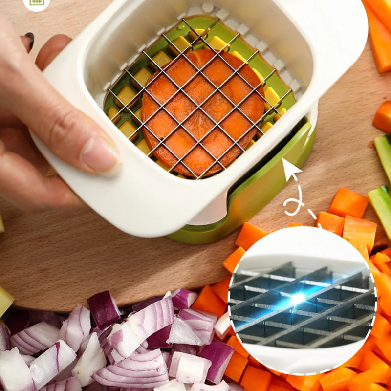2-in-1 Vegetable Chopper Dicing Slitting Tool Hand Pressure Potato Carrot Onion Dicer Slicer Chopper Chips Cutting Box Gadgets