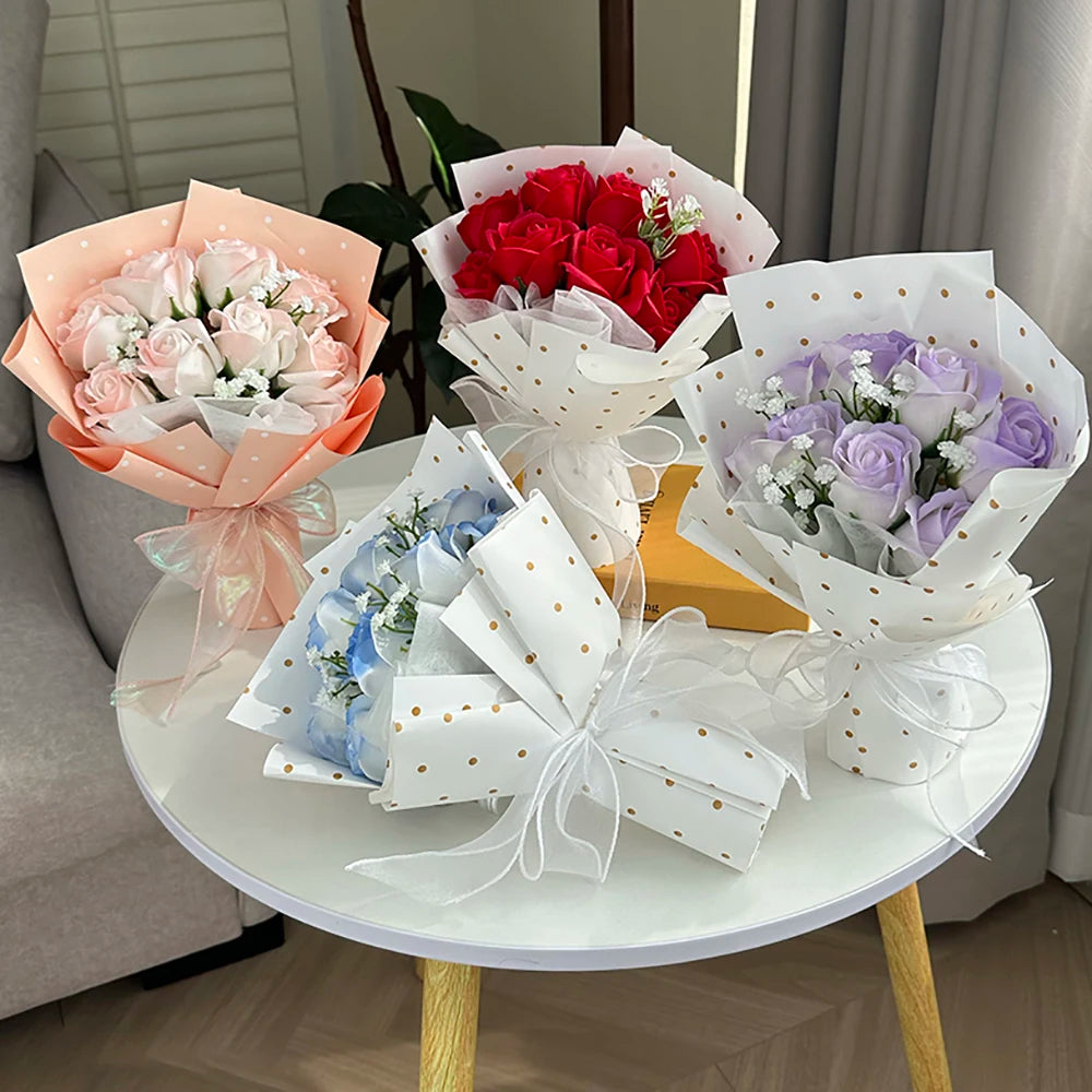 8 Heads Artificial Flower Rose Soap Bouquet Point Rose Bouquets Christmas Gifts Valentine's Wedding Birthday Home DIY Decor Prop
