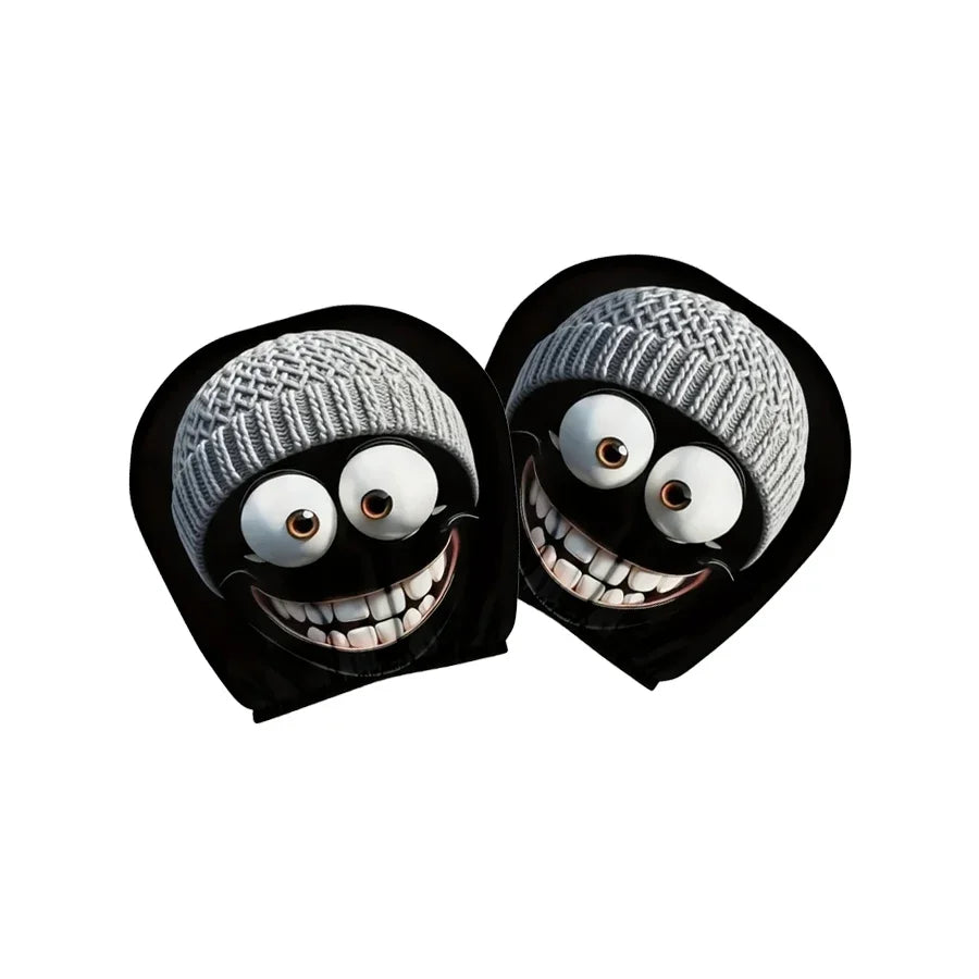Grey Funny Smiling Face Car Headrest Cover, Double-sided Print - No Filling Material, Easy Installation - Interior Decoration