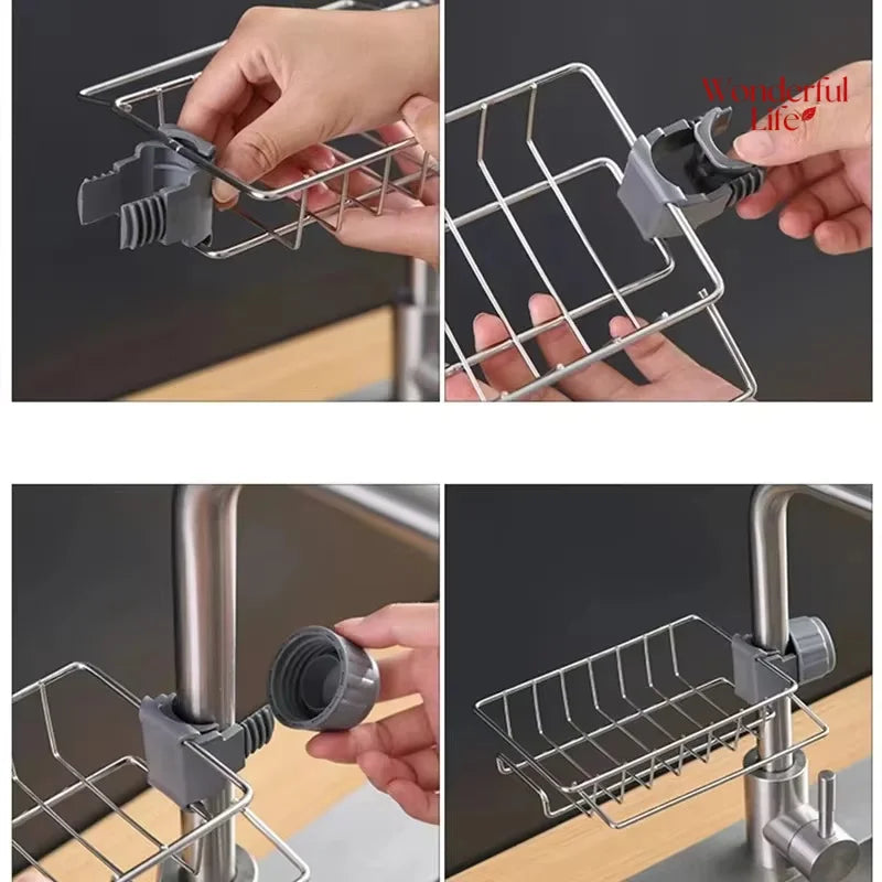 Kitchen Stainless Steel Sink Drain Rack Storage Faucet Holder Soap Drainer Towel Rack Shelf Organizer Kitchen Accessories