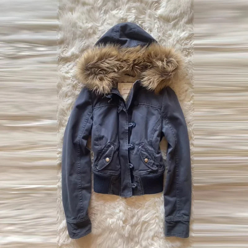 Autumn And Winter New Fashion Casual Fur Collar Jacket Female Y2K High Street Popular Padded Velvet Cotton-padded Jacket Coat