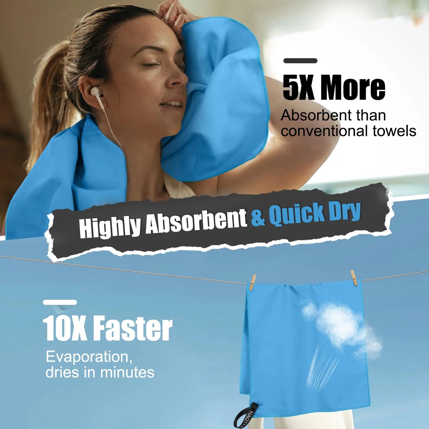 Microfiber Quick Dry Gym Towel Silver ION OdorFree Absorbent Fiber Fast Drying Workout Gear for Body Sweat Working Out