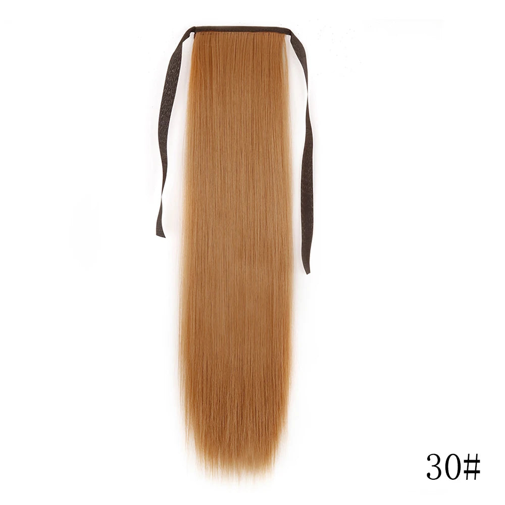 LISI GIRL Synthetic Hair 22''34'' Long Straight Ponytail Wrap Around Ponytail Clip in Hair Extensions Black Hairpiece Headwear