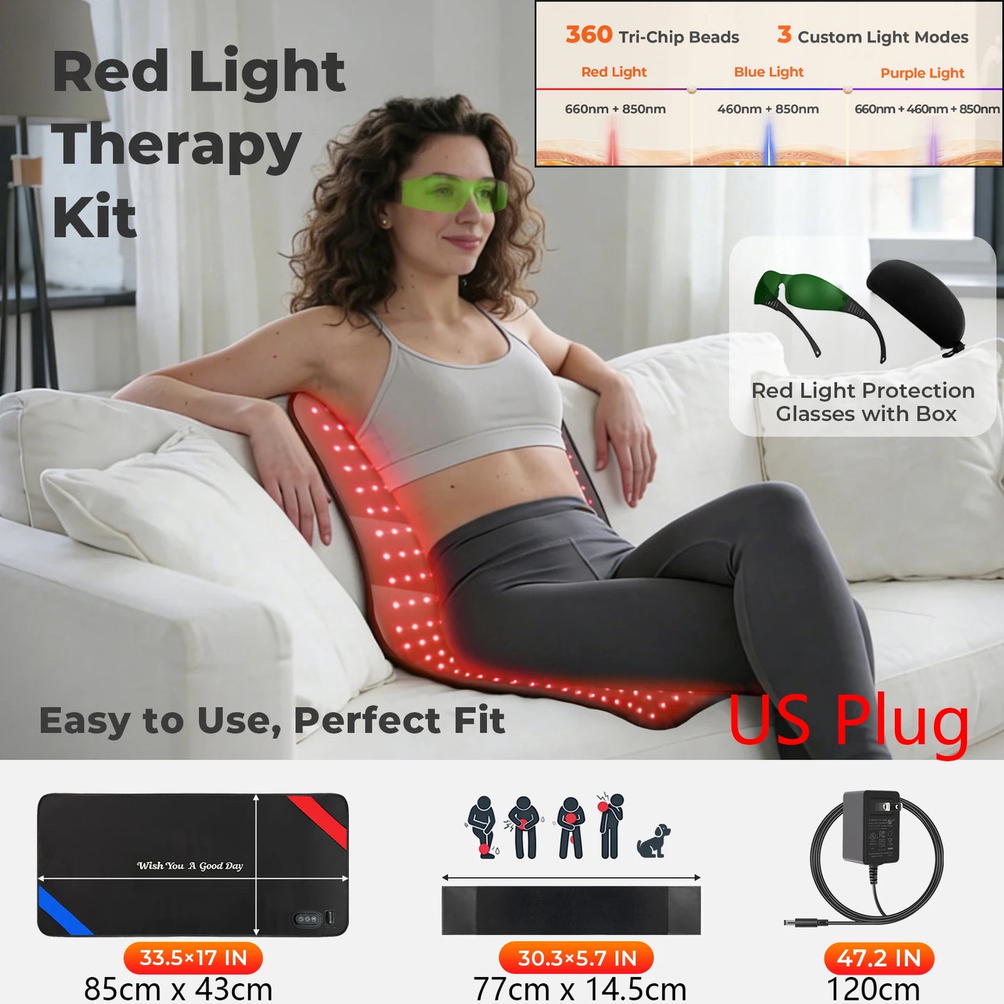 3 Wavelength 460nm 660nm 850nm Red Near Infrared Therapy Belt For Yoga Sports Waist Back Shoulder Arm Muscle Soreness Skin Care