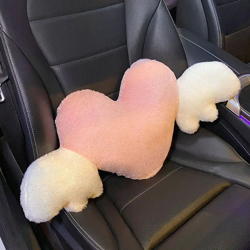 Comfortable Soft Pink Plush Car Headrest Lumbar Support Cartoon Bowknot Car Waist Neck Pillow Car Interior Decoration For Winter