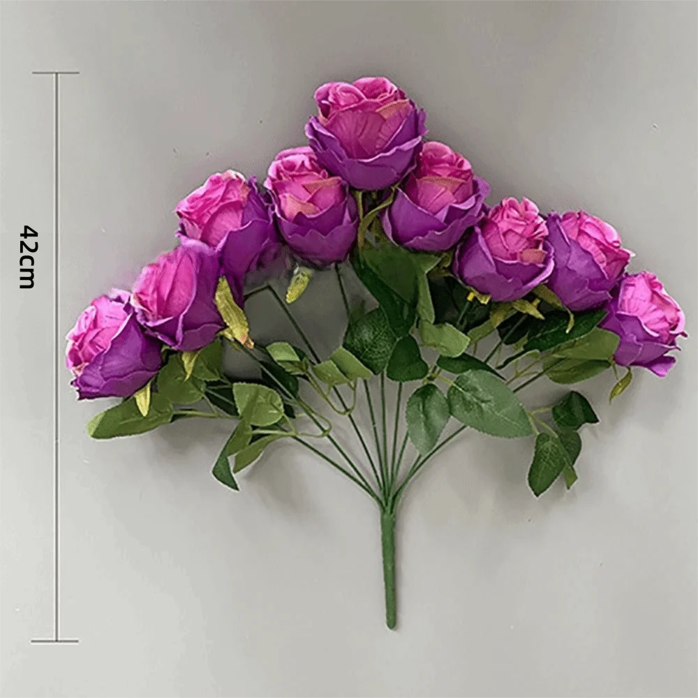 Multicolor Rose Artificial Flower 9 Heads Green Leaves Lifelike Flowers Desktop Ornament Photo Props Flower Bouquet Gift