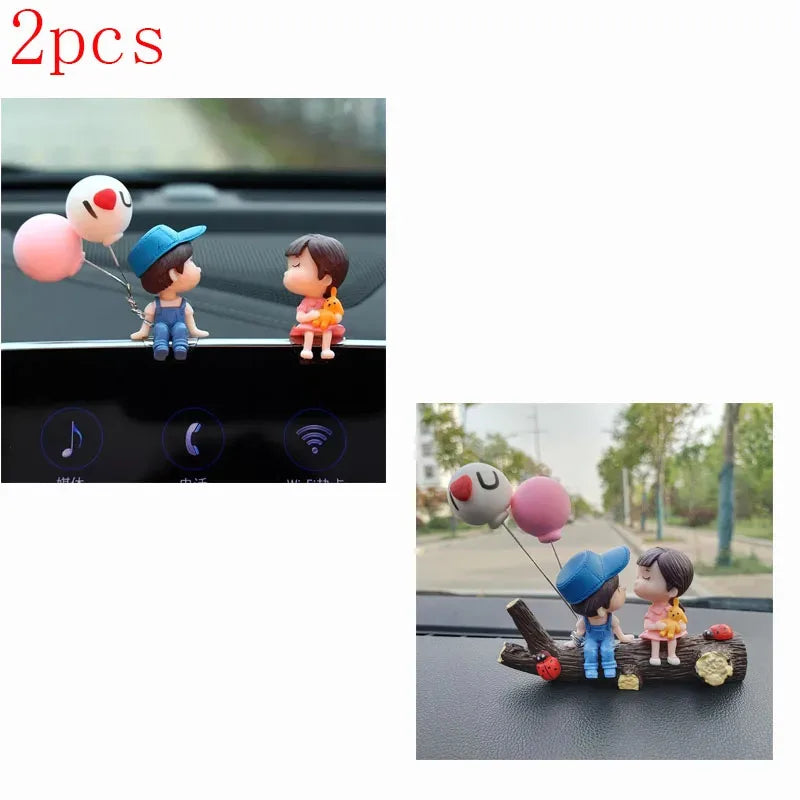 1/2pcs Car Interior Decoration Cute Cartoon Couples Action Balloon Ornament Auto Interior Dashboard Accessories For Girls Gifts