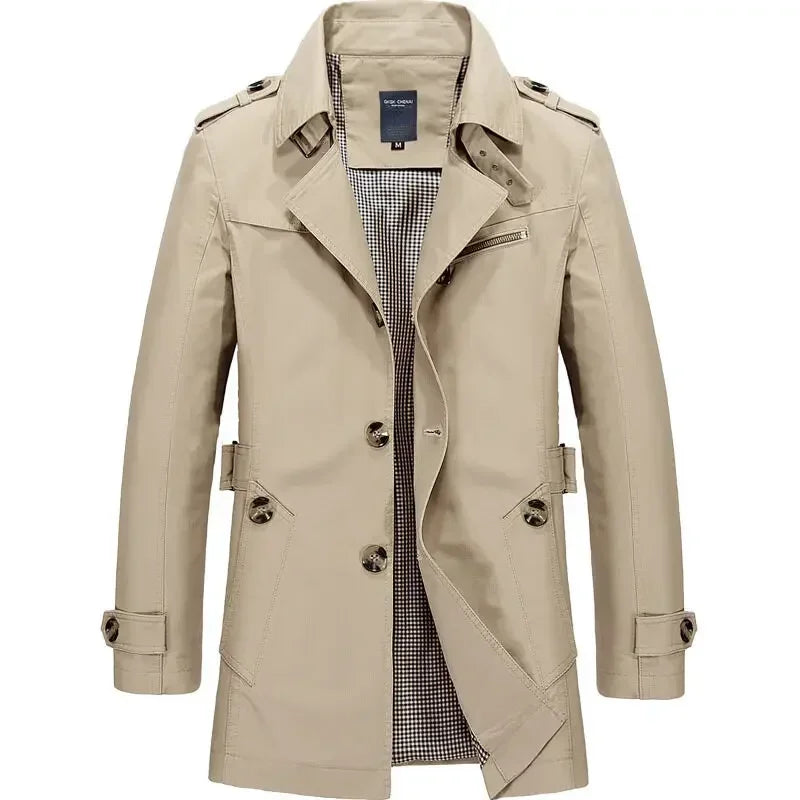 England Style Men Trench Solid Business Casual Long Trench Coats Mens Casual Outerwear Punk Jackets Windbreaker Men Korean Coat