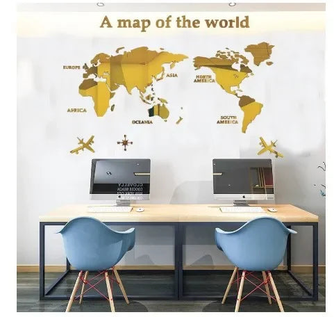 1Pc World Map Wall Stickers Acrylic Creative 3D TV backdrop Wallpaper Decoration Home Living Room Office Interior Decorative