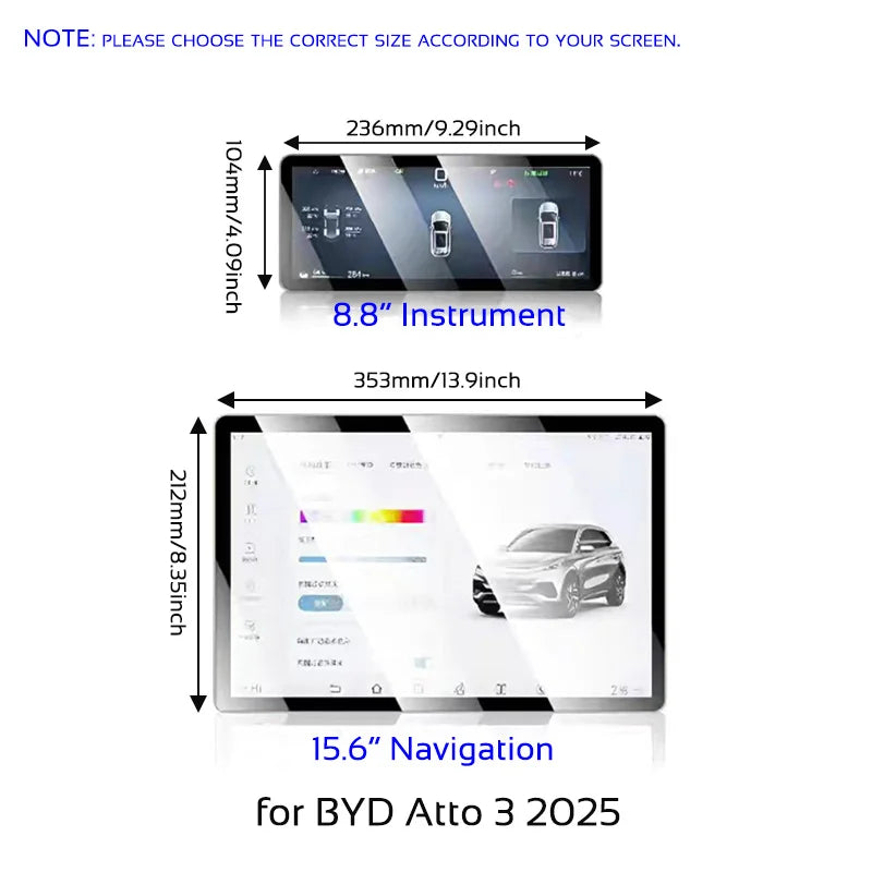 Tempered Glass Film Screen Protector for BYD Atto 3 Yuan Plus 2022-2025 Instrument Navigation Protective Cover Car Accessories
