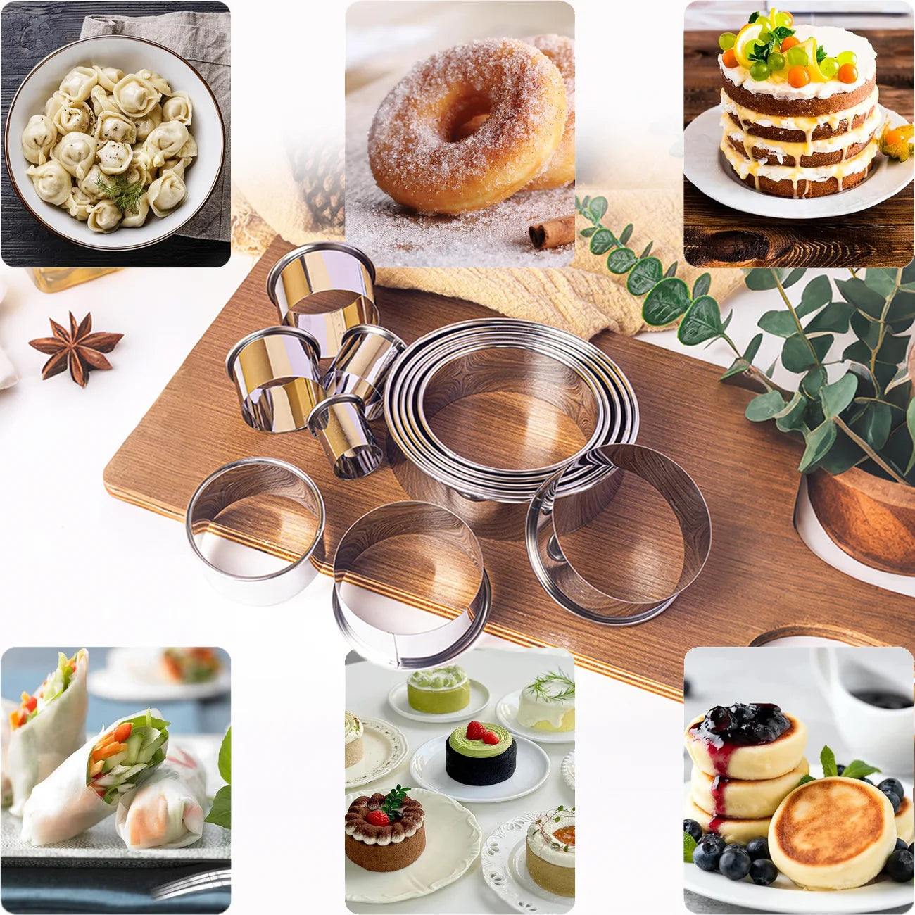 11/12PCS Cookie Cutter Set, Stainless Steel Rolled Edge, Round Baking Molds, For Fondant Pastry Donut Mousse, Home Kitchen Tools