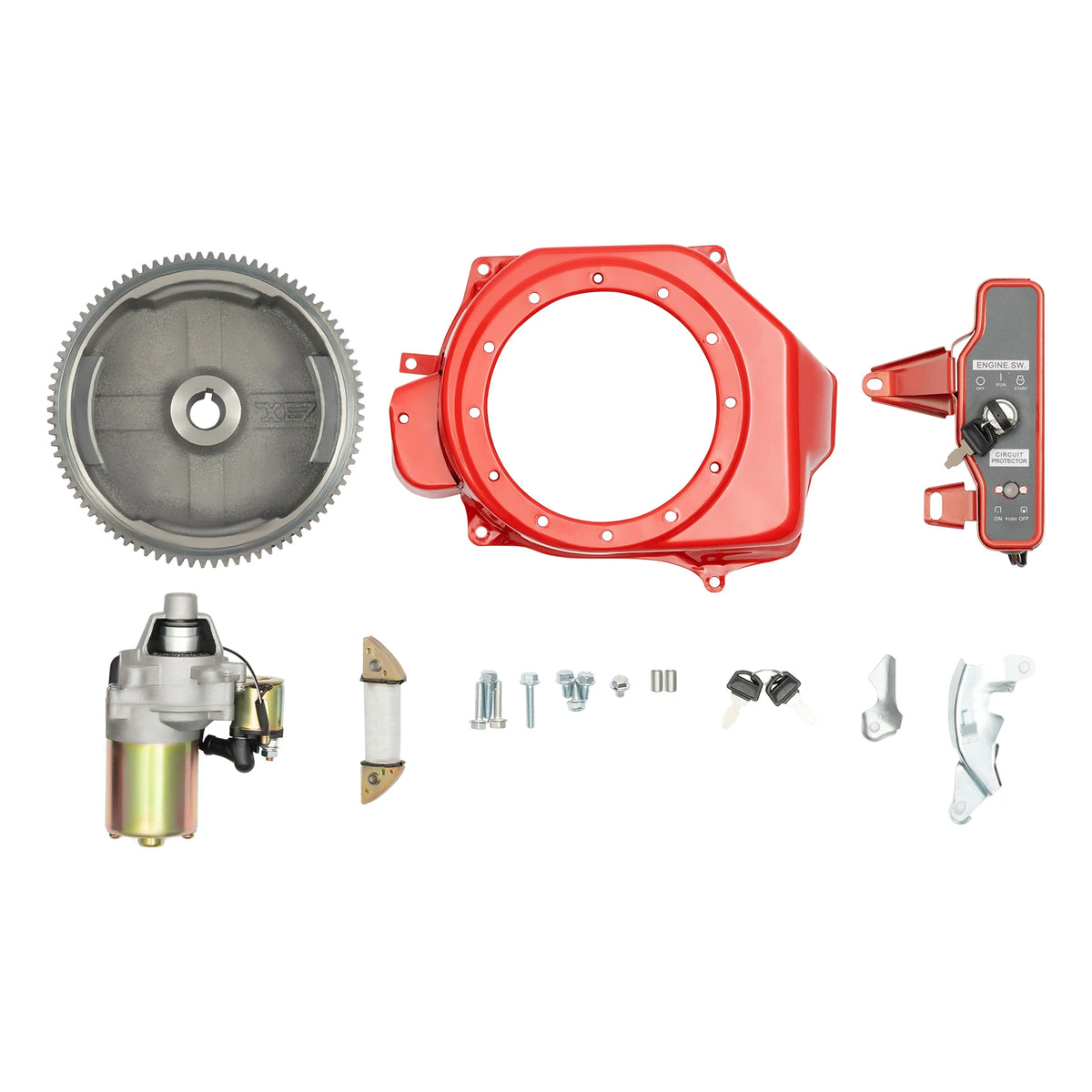 Electric Start Flywheel Starter Motor Kit with Key Switch Box and Coil for HONDA GX160 5.5HP GX200 6.5HP / GX340 11HP GX390 13HP