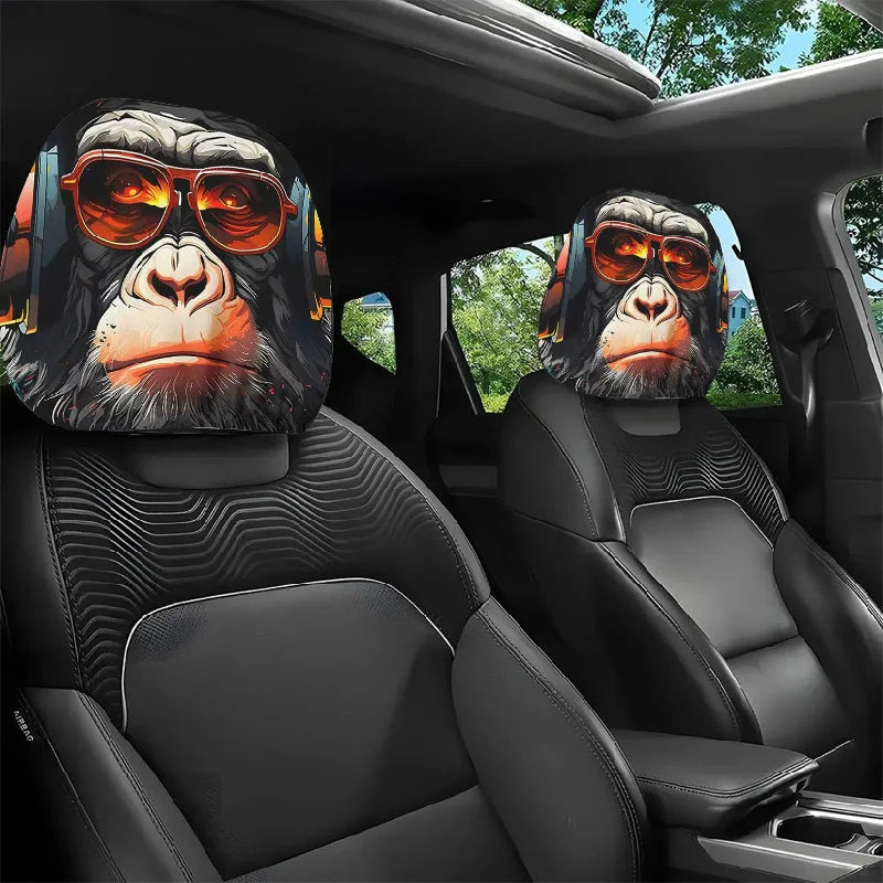 2Pcs Halloween Horror Face Printing Car Headrest Covers Universal Elastic Car Seat Headrest Cover Dustproof Protective Sleeve