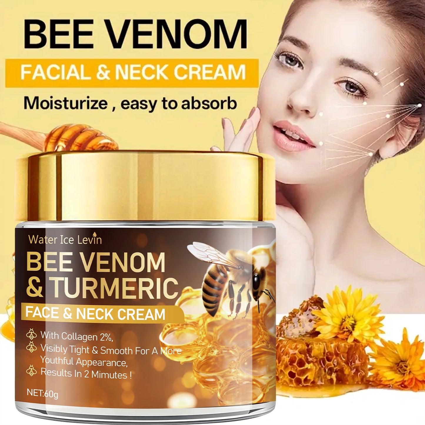 Bee Venom Instant Facial Lifting Cream Tightens and Lifts Sagging Skin, Smoothing the Skin |   Alcohol-Free, Contains Hyaluronic Acid, Suitable for All Skin Types