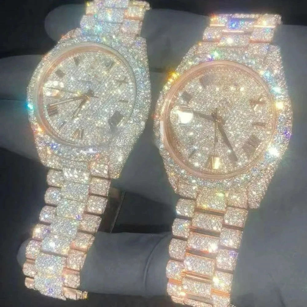 Full Diamond Watches for Women Luxury Top Brand Hip Hop Number Quartz Watch for Men Fashion Steel Waterproof Clock Wristwatch