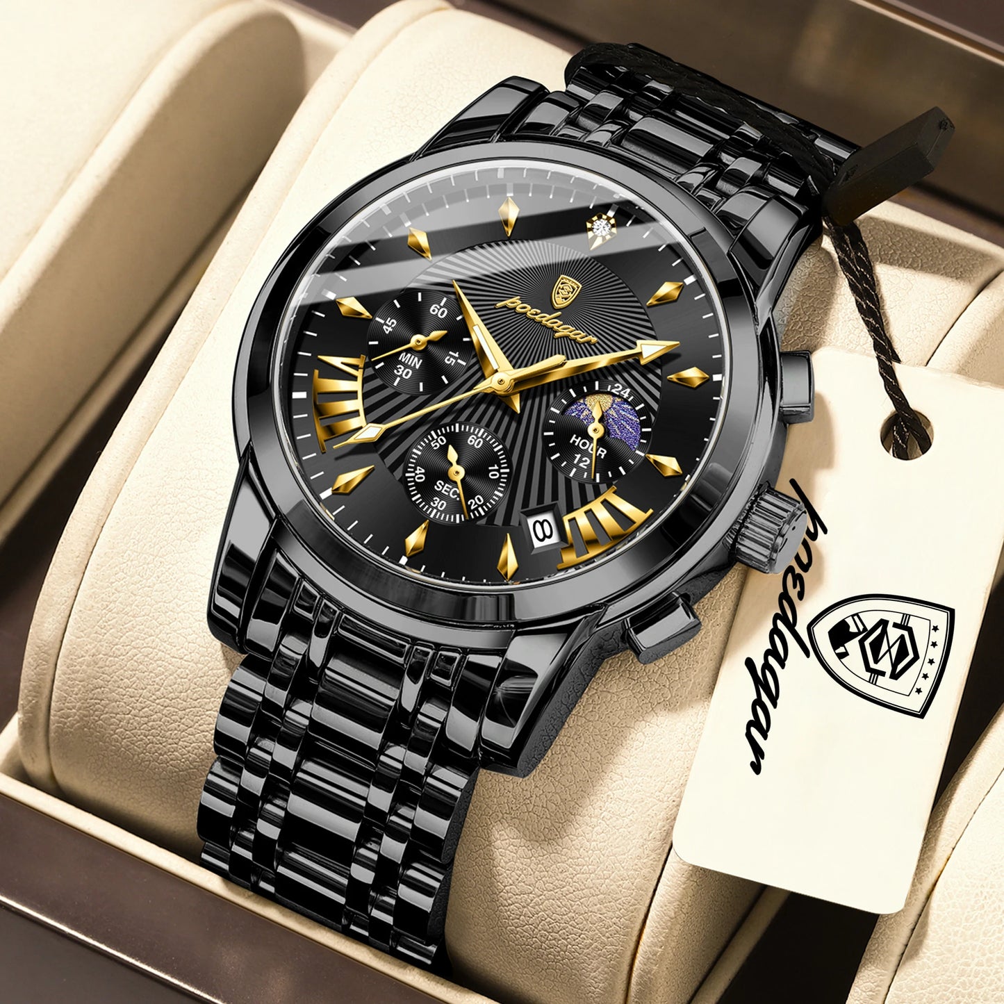 POEDAGAR Top Luxury Men Wristwatch Waterproof Luminous Date Chronograph Male Clock Stainless Steel Business Men's Quartz Watches