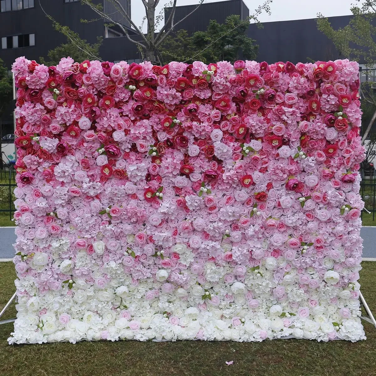 5D White Rose Cloth Flower Wall Artificail Fabric Roll Up Hydrangea Floral Wall Wedding Backdrop Decor Hang Curtain Photo Props
