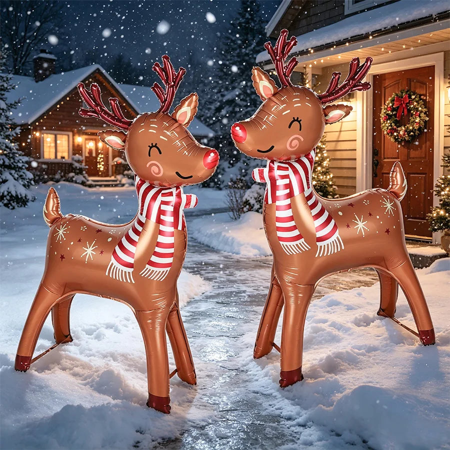 Large Christmas Reindeer Shape Standing Aluminum Film Balloon 2026 Xmas New Year Party Decoration Supplies Birthday Party Gift