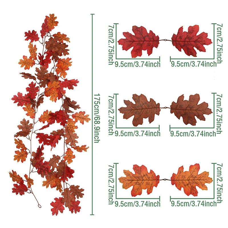 Artificial Maple Leaf Garland Rattan Fake Fallen Leaves Vine  Thanksgiving Halloween Wedding Festival Atmosphere Autumn Decor
