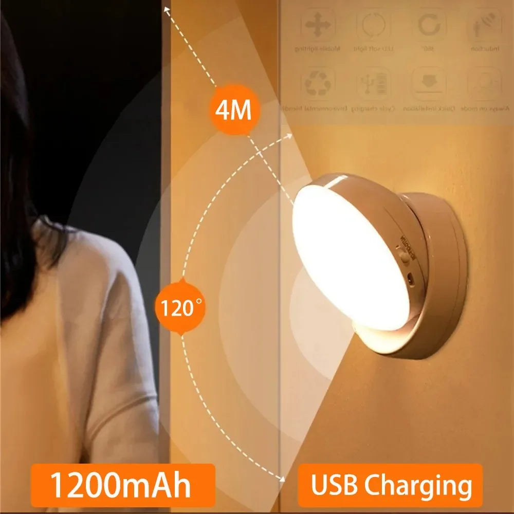 Night Light USB Motion Sensor Charging Round Energy-saving LED Lamp Bedroom Light Corridor Home Bathroom Wall Lights Night Light