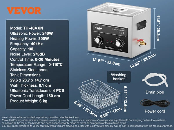 SucceBuy 2/3/6/10/15/30L Ultrasonic Cleaner with Heater Timer for Lab Tools Metal Parts Carburetor Brass Auto Parts Engine Parts