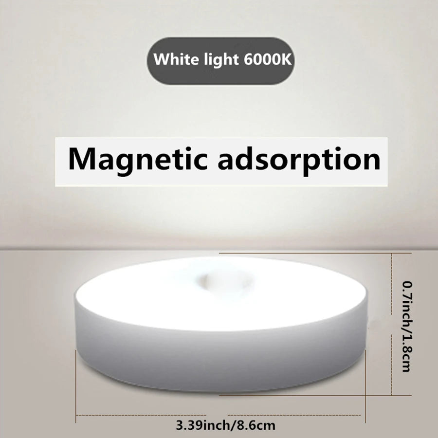 White/Warm Light Magnetic Night Light with Motion Sensor, 3-6M Detection, Rechargeable Dimmable LED Lamp for Bedroom Closet
