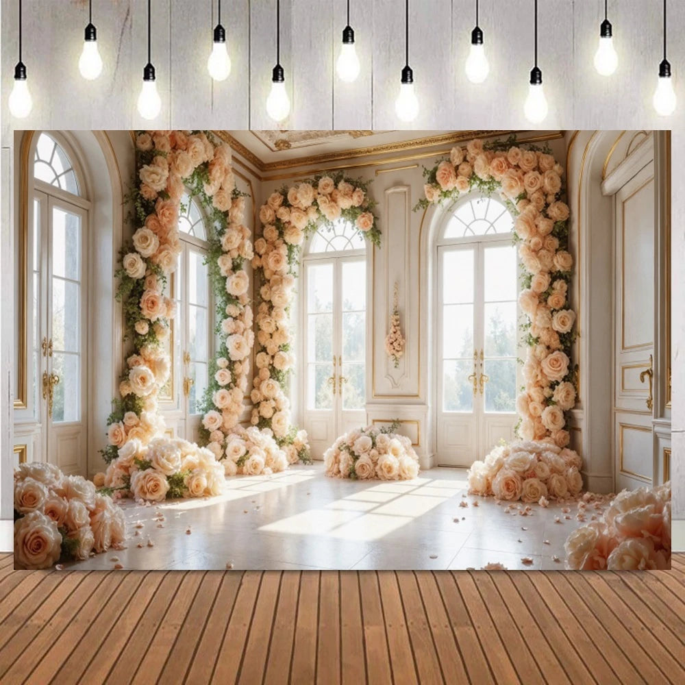 Wedding Ceremony Backdrops Flower Wall Spring Summer Bridal Shower Mr & Mrs Photography Background Photo Studio Props