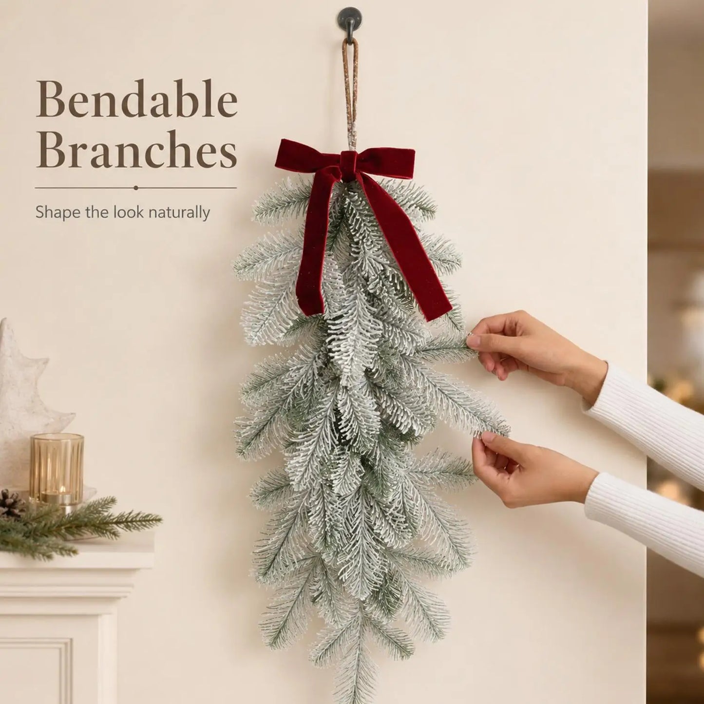 Frosted Pine Branches Pendant Wall Decor Artificial Cedar Frosted Pine DIY Garland Wreath Fake Snow Sprigs Christmas Decoration