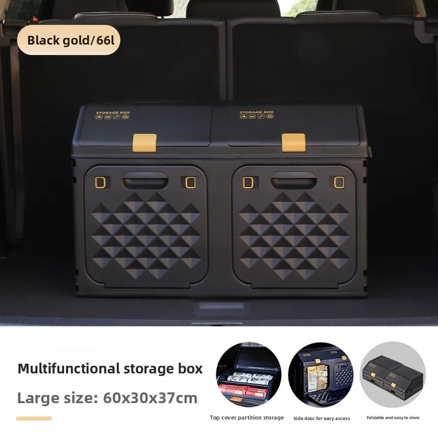 Car Trunk Storage Box, Vehicle Tail Box Organizer, Outdoor Camping Foldable Miscellaneous Box With Layered Shoe Compartment