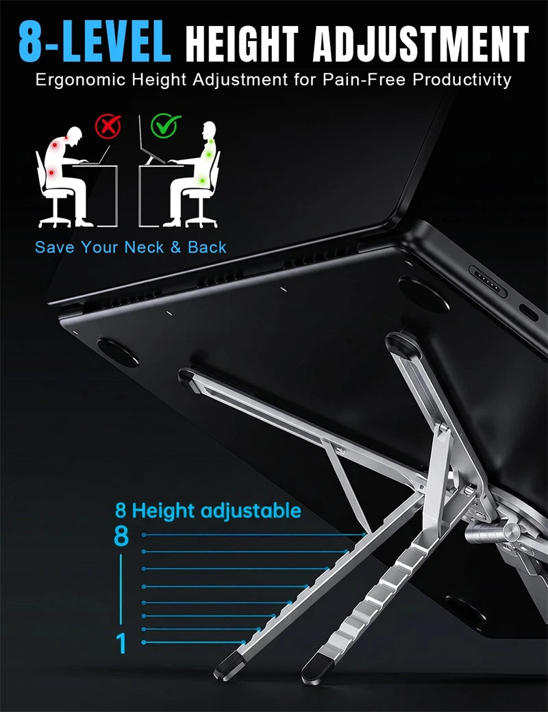 4 in 1 Foldable Laptop Stand Magnetic Phone Holder Aluminum Portable Desk Mount with Tripod Handle for Pro iPad Travel Vlogging