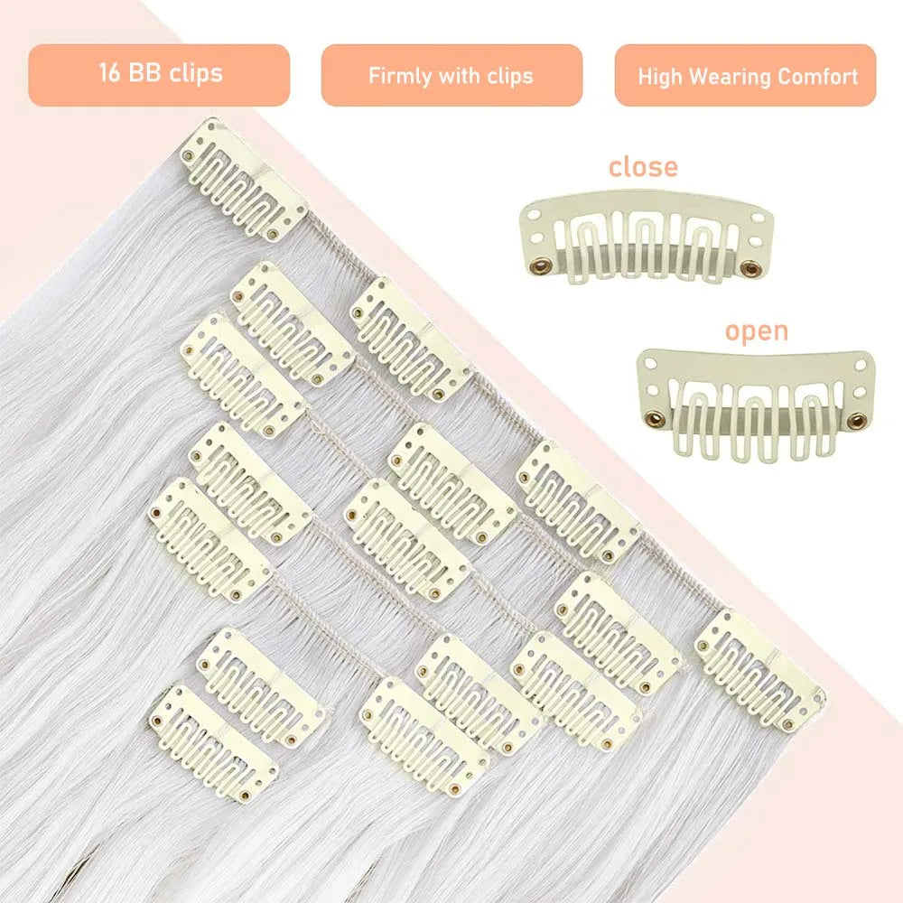 22 Inch Elegant Sexy White Hair 7Pcs/Set 16 Clips Long Curly Wave, Body Wave Synthetic Hair Extensions Clip-in Hair Extensions