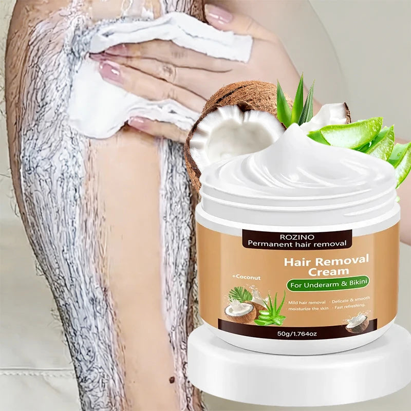 One application lasts for three months, 50g coconut hair removal cream, instant hair removal, non-irritating to the skin, smooth and residue-free semi-permanent hair removal, suitable for hair removal on lips, armpits, legs,
