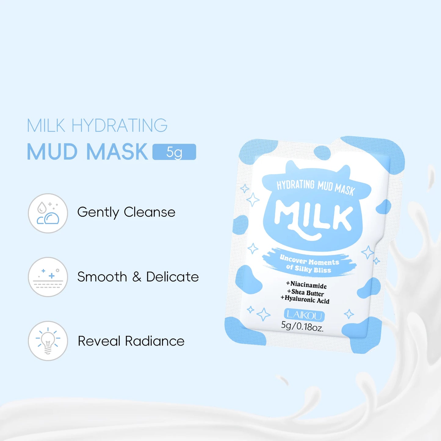 LAIKOU 6Pcs Milk Hydrating Facial Skin Care Kit with Cleanser Toner Serum Eye Serum Mud Mask And Moisturizing Cream for Complete