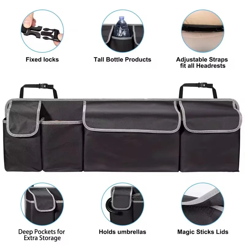 Durable Oxford Fabric Large Car Seat Back Organizer with Multiple Compartments for Trunk and Backseat Storage