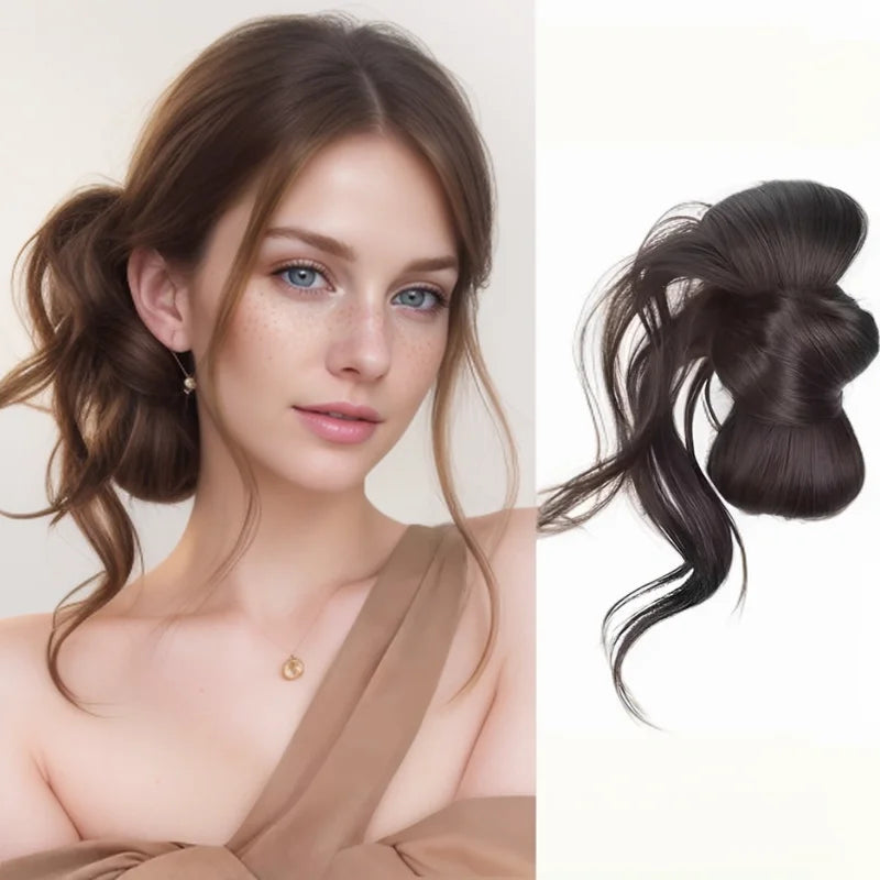 Low Side-Tie Synthetic Claw Clip Ponytail Hair Extensions With Elegant Lazy Style Dragon Beard Bun Hairpiece for Women Daily Use