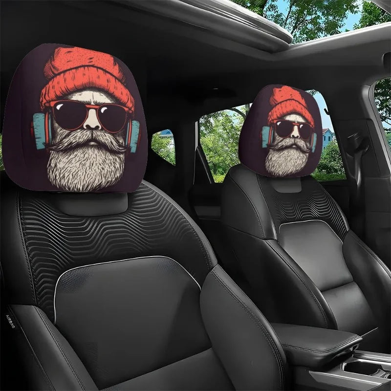 2Pcs Halloween Horror Face Printing Car Headrest Covers Universal Elastic Car Seat Headrest Cover Dustproof Protective Sleeve