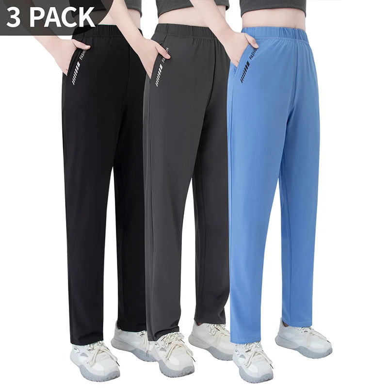 1/3 Piece Set Summer Women's Letter Printed Pocket Casual Pants, Comfortable Plus Size Youth Student Sports Running Harem Pants