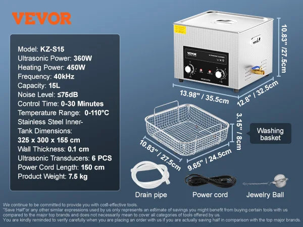 SucceBuy 2/3/6/10/15/30L Ultrasonic Cleaner with Heater Timer for Lab Tools Metal Parts Carburetor Brass Auto Parts Engine Parts