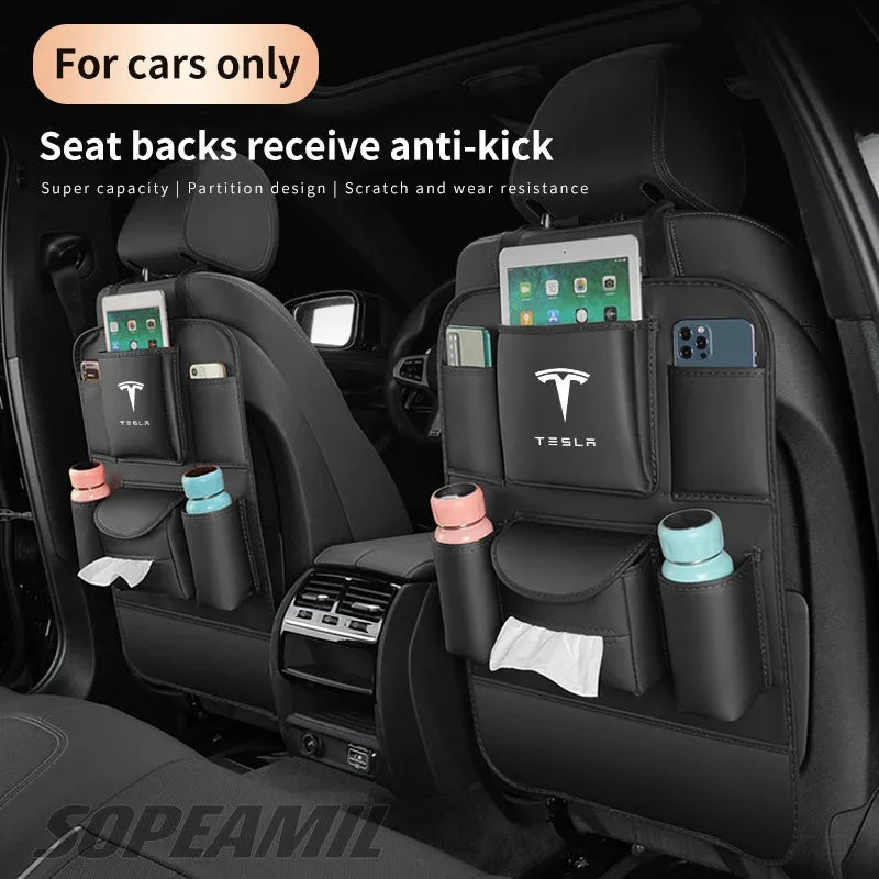 Car Seat Back Storage Bag Rear Seat Anti-Wear Anti-kick Pad For Tesla Cybertruck Beast Roadster Model 3 Model Y Model S Model X