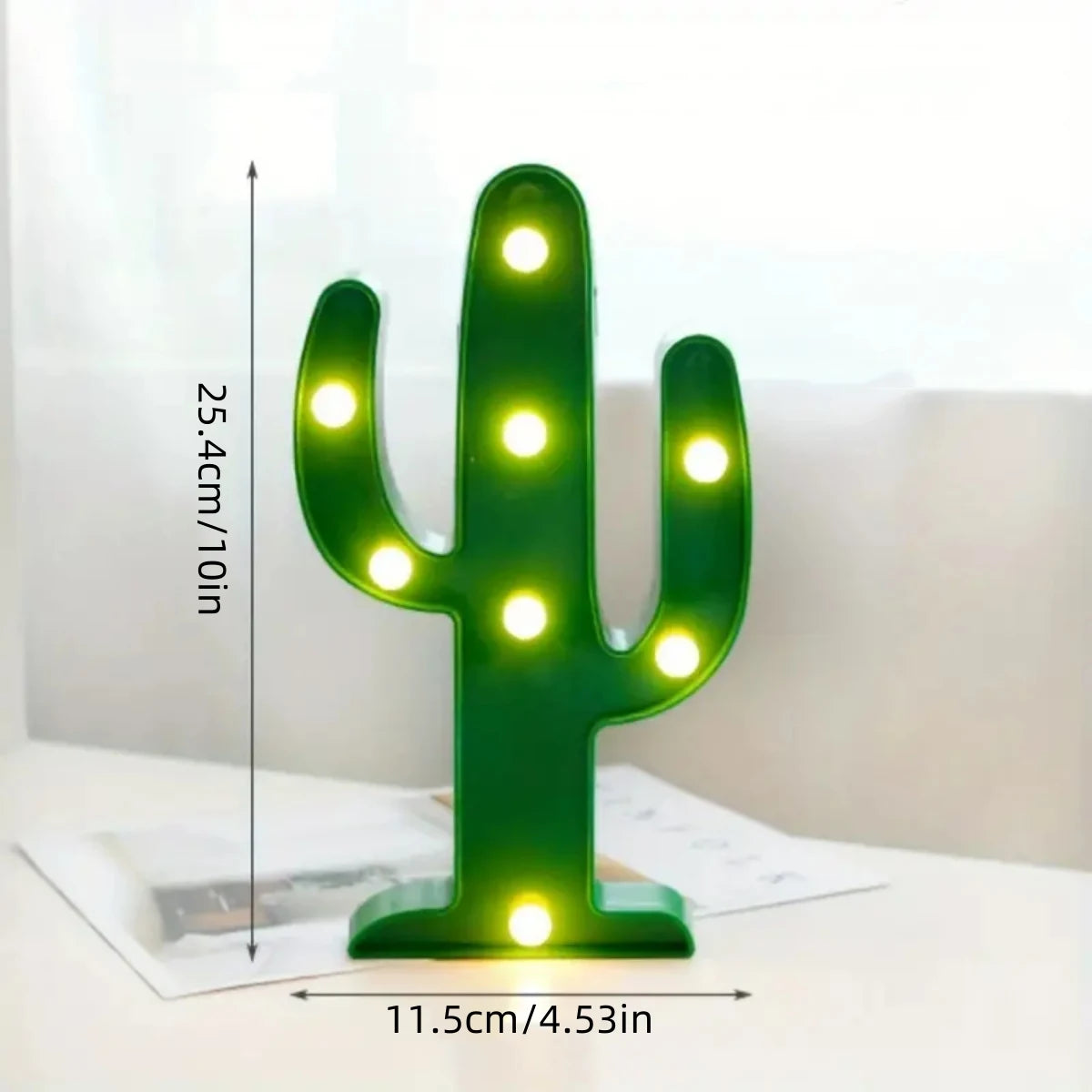 1pc Cactus Shaped Battery Operated Night Light Green Plastic Cactus Mini Table Lamp Wall Mountable Suitable For Bedroom Decor