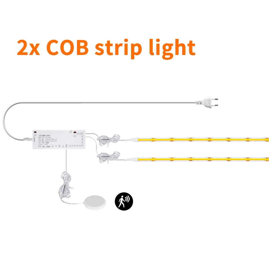 DC24V COB LED Cabinet Light 320LEDs/m with PIR Motion Sensor for DIY Wardrobe Showcase Backlight Adhesive Lighting 1m-5m