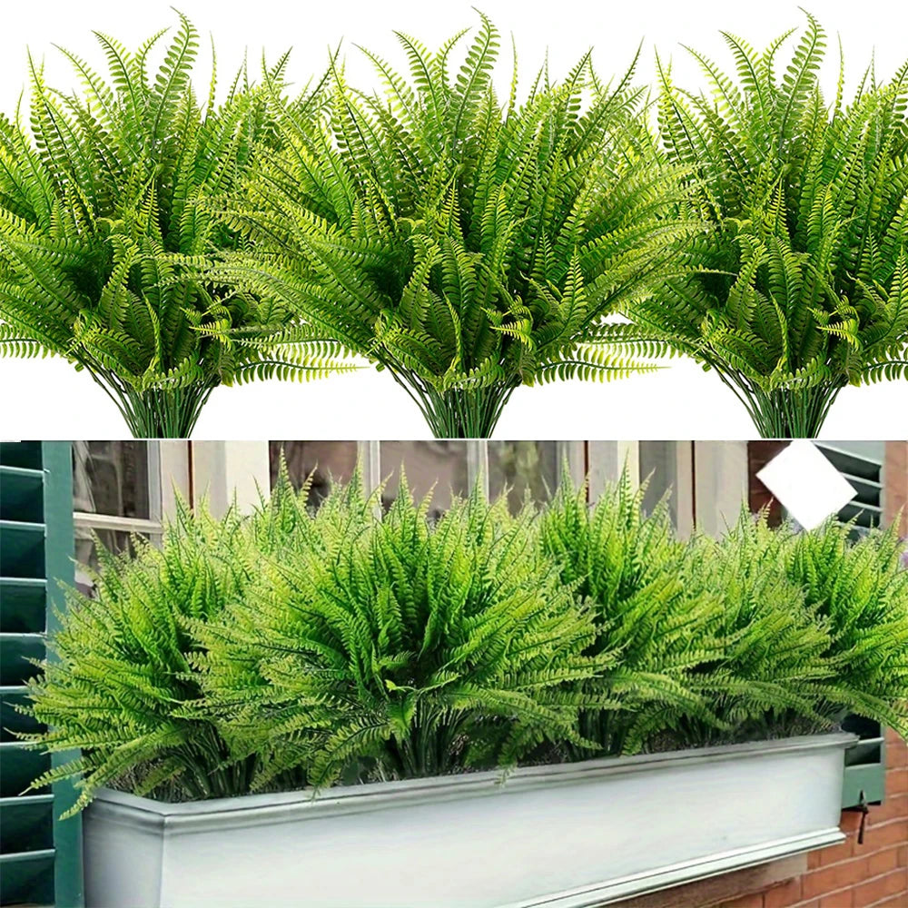 2pcs Artificial Plants Fake Boston Ferns Bushes Faux Shrubs Greenery UV Resistant Plant for Home Garden Outdoor Yard Decor