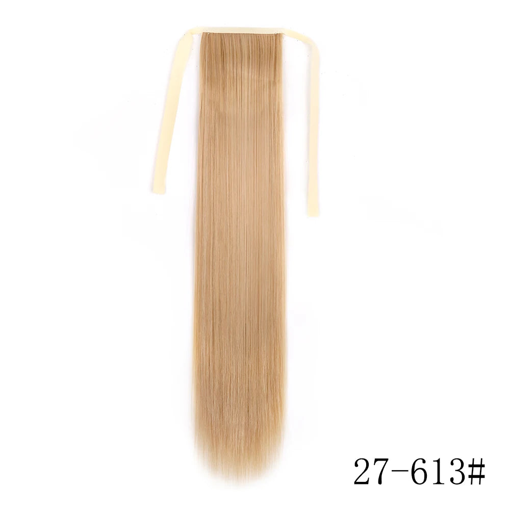 LISI GIRL Synthetic Hair 22''34'' Long Straight Ponytail Wrap Around Ponytail Clip in Hair Extensions Black Hairpiece Headwear