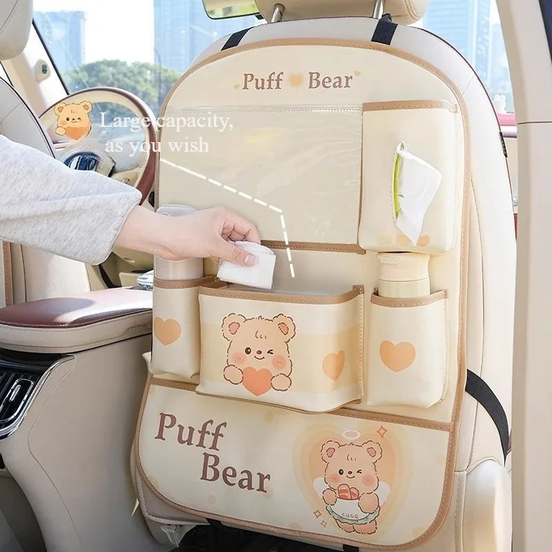 Car anti-kick pads, rear car seat back storage bags, cute cartoon anti-scratch and anti-dirt pads
